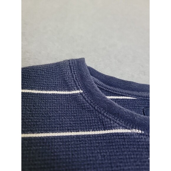 Ralph Lauren Thermal Shirt Mens 2XL Blue Stripe Cotton Preppy Stretch Dad Logo - Picture 3 of 10